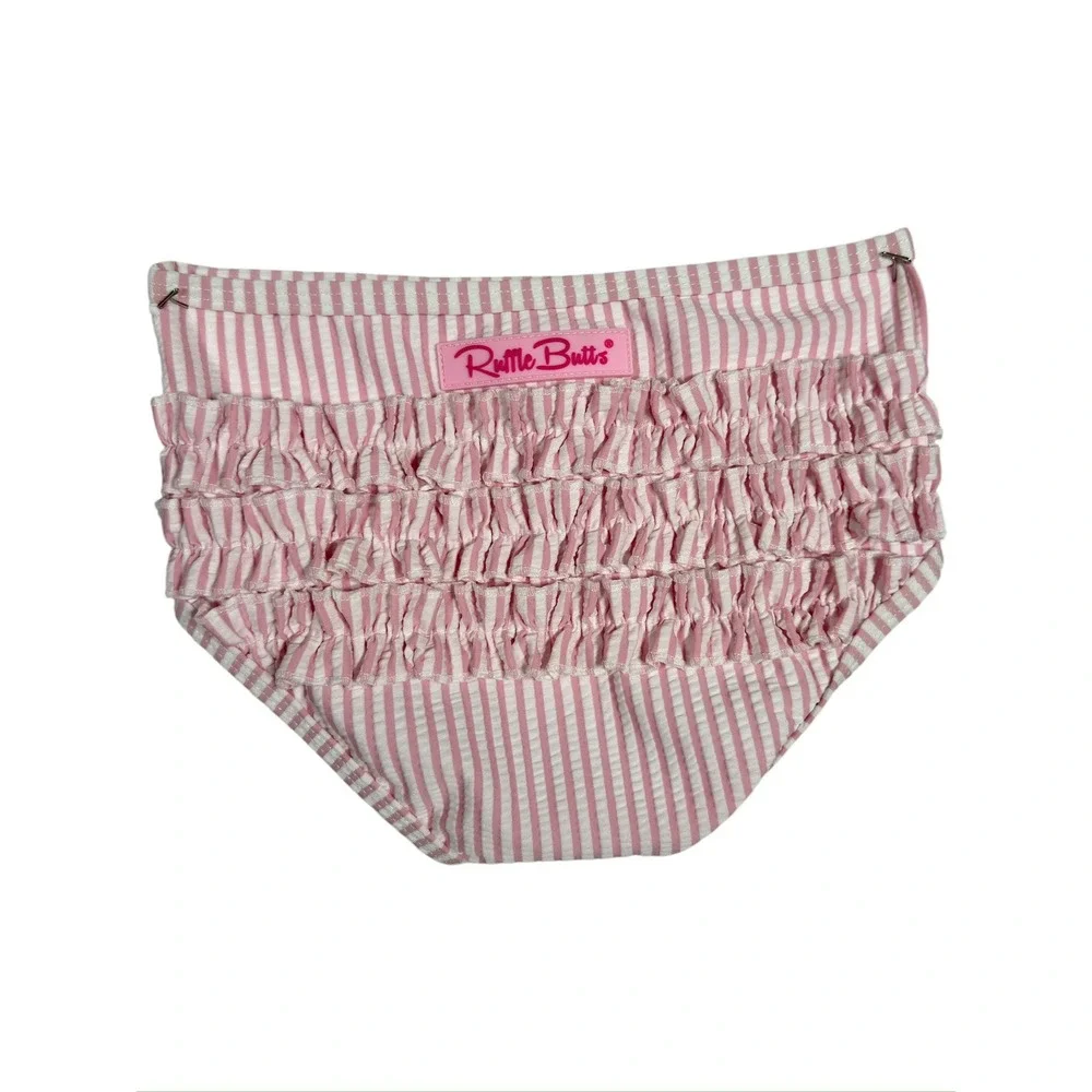 RuffleButts Girls Pink Seersucker Rash Guard Swim Set Ruffle Bottoms Size 3T